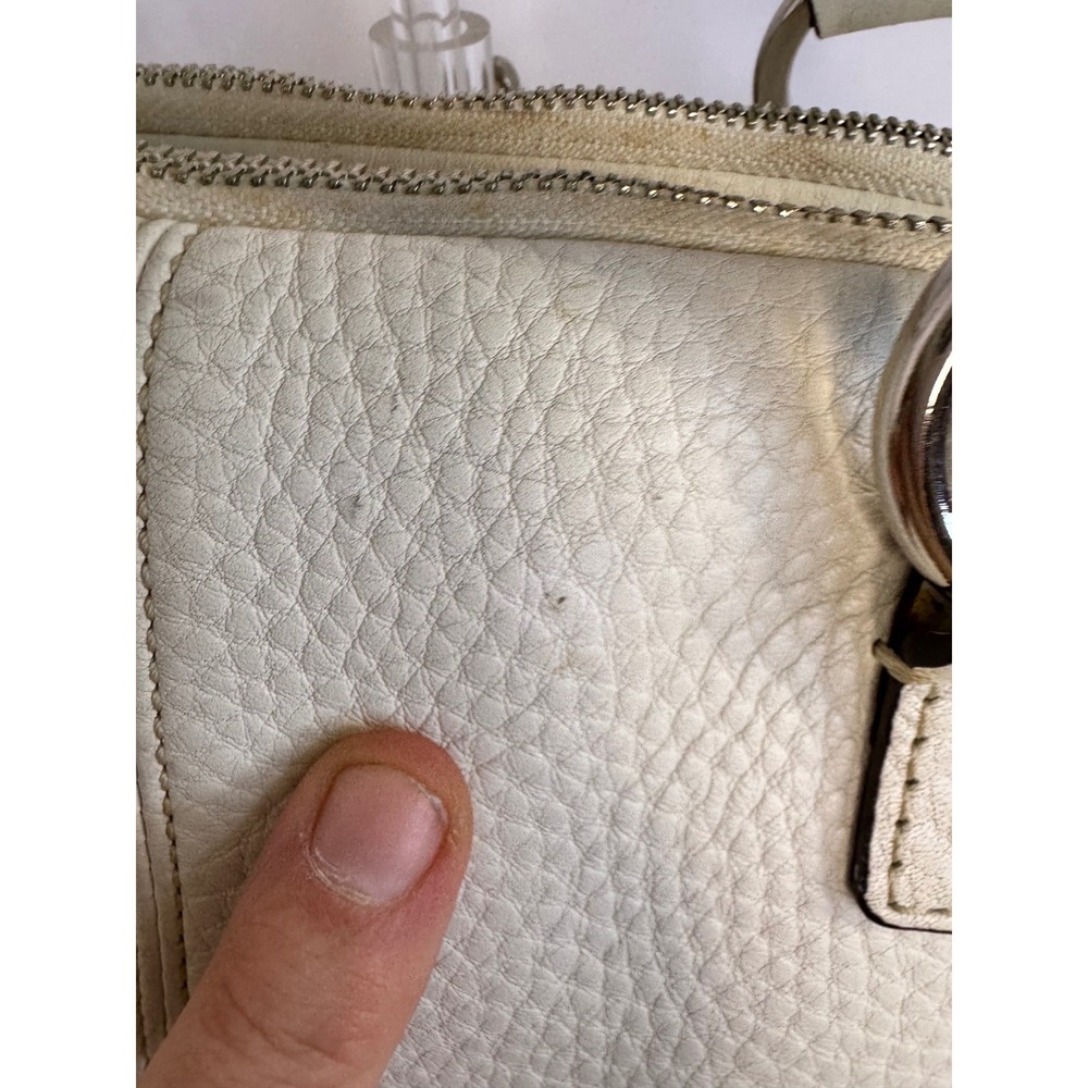 Coach Leather Satchel Handbag Cream Pebble Grain Silver Hardware Top Zip Vintage - Picture 9 of 16